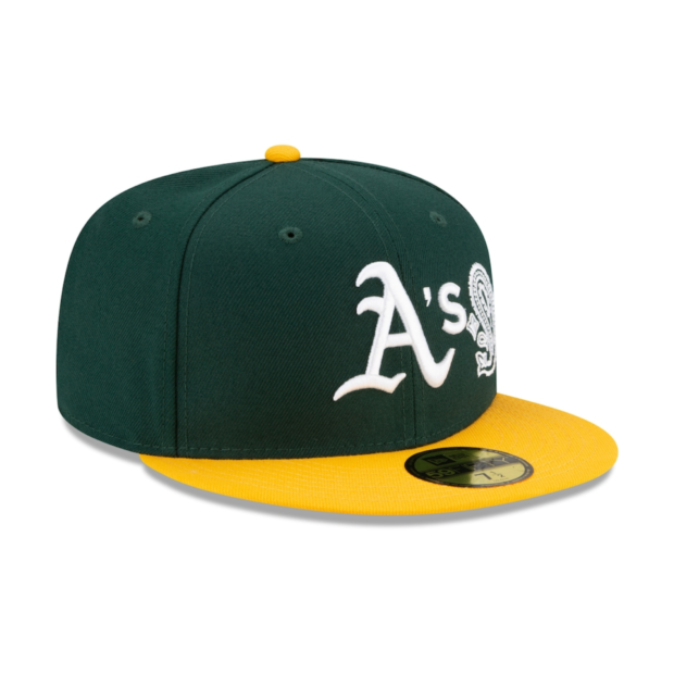 Oakland Athletics New Era Home Authentic Collection On-Field 59FIFTY Fitted Hat - Green/Yellow - Image 2