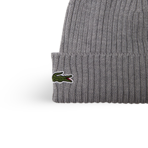 LACOSTE UNISEX RIBBED WOOL BEANIE GREY CHINE - Image 2