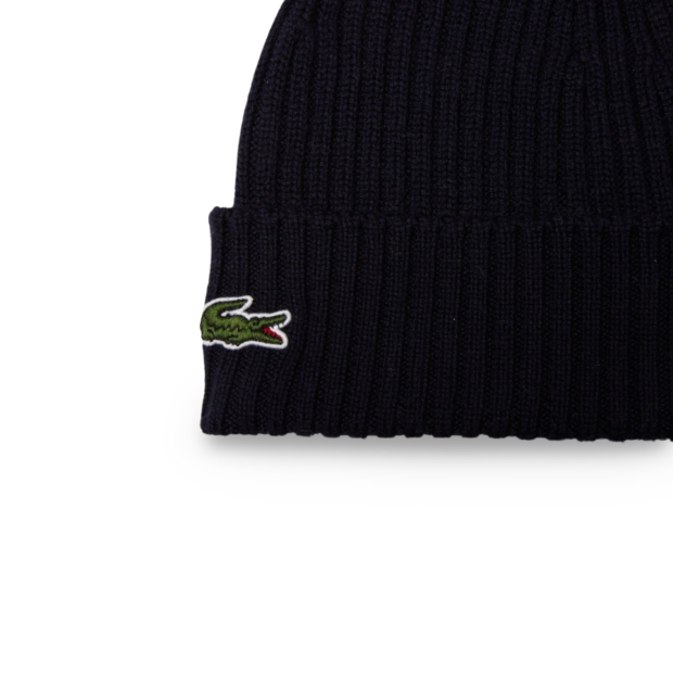 LACOSTE UNISEX RIBBED WOOL BEANIE NAVY BLUE - Image 3