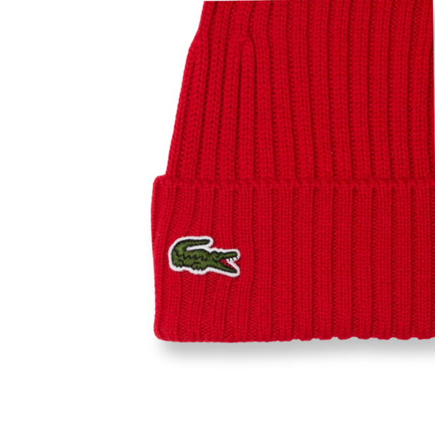 LACOSTE  UNISEX RIBBED WOOL BEANIE RED - Image 3